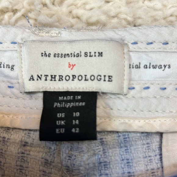 ANTHROPOLOGIE 10 The Essential Slim white and blue stripe cropped pants - Picture 2 of 10